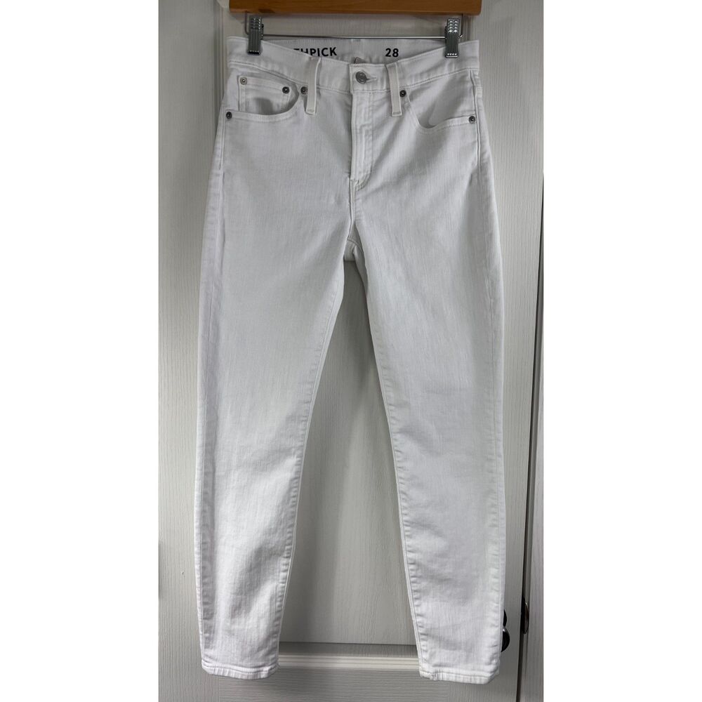 J Crew Women's 9" Mid-Rise Toothpick Jeans White Denim Stretch Size 28 *READ*